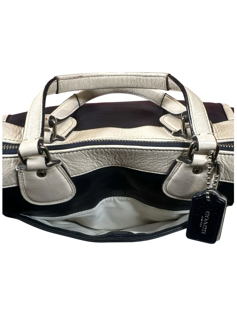 Coach Mickie Spectator Satchel Chalk and Navy Blue